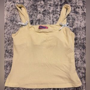 Edikted Light Yellow Ribbed Camisole with Bow Accents
